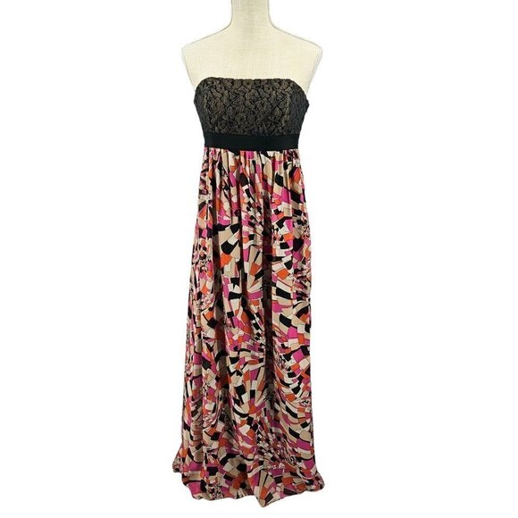 Trina Turk Silk Geometric Floral Jacquard Strapless Maxi Dress Women's 8 Preppy - Picture 1 of 13